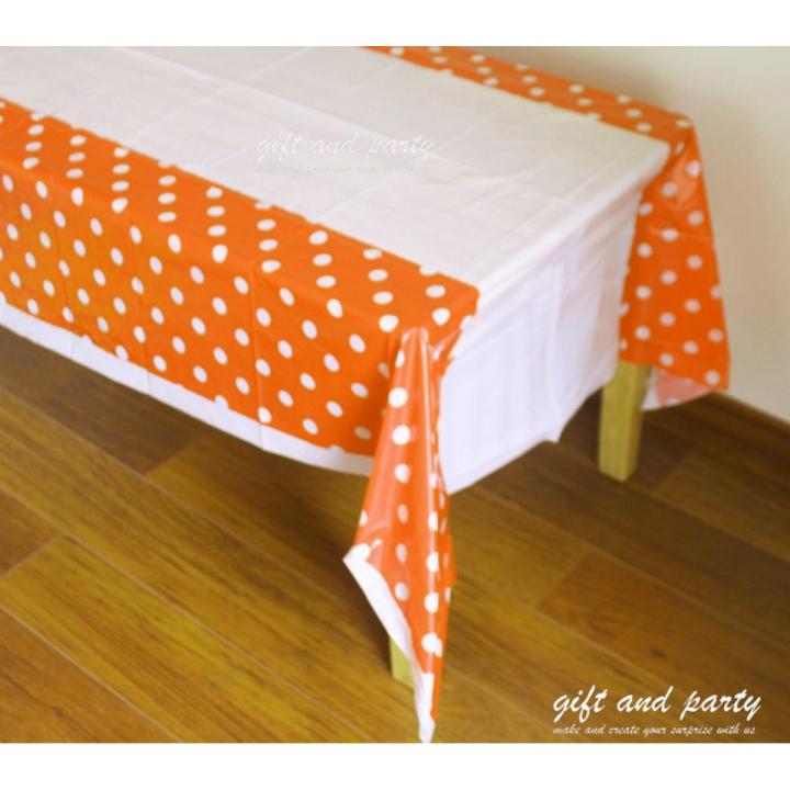 ORANGE POLKA DOT TABLE COVER FOR TABLE DECORATION ( 108 CM X 180 CM )