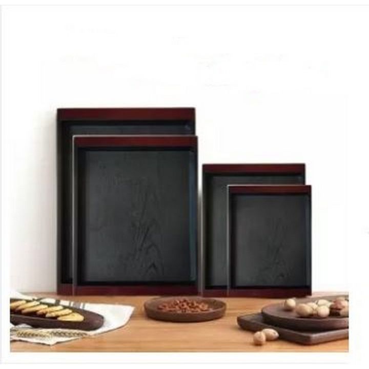 Plastic Fast Food Tray Restaurant Serving Trays For Tea Cake Kitchen Bar Dinnerware European Hotel Long Plate Black Set of 4 Pcs
