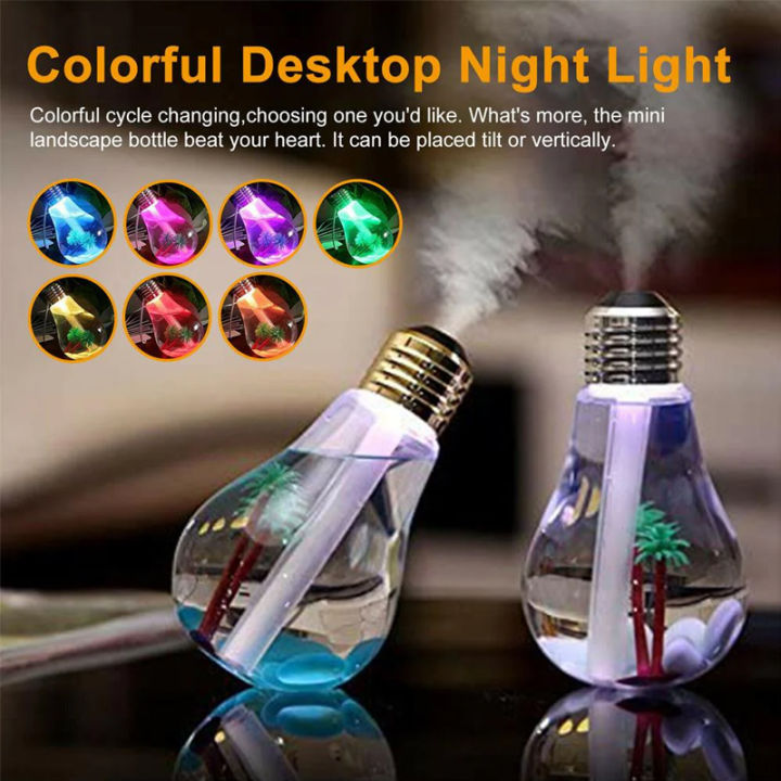 Bulb Diffuser USB Air Humidifier Bulb with 7 Colors Lamp Shape Decorative Lights ...