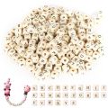 Pack Of 40 Beads Wooden ABC Beads Set Alphabets- Wood Letter Beads- Multipurpose- Square Shape Wooden Shape -   Wood cube Letter Beads  - Cube Wooden Alphabet Beads. 