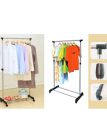 Single Pole Stainless Steel Cloth hanging Rack with Shoe Stand Laundry Rack With Tire. 