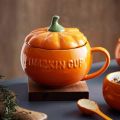 300ml/500ml/850ml Halloween Pumpkin Shaped Ceramic Cup Spoon Kawaii Soup Mug With Lid Oatmeal Cup Creative Water Cup. 