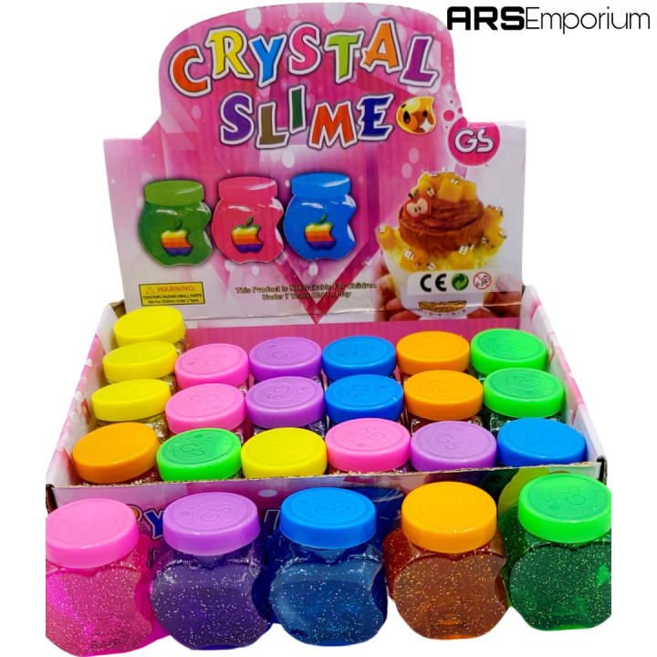 Pack of 4: Four vibrant crystal jelly slimes in one set.    Multicolor Fun: Includes pink, blue, yellow, and green hues.    Crystal Texture: Translucent, jelly-like feel for sensory play.    Non-Sticky Formula: Mess-free and easy to clean up.    Safe & No