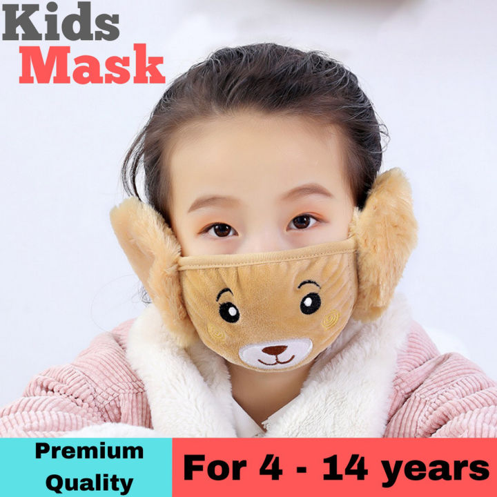 Children Face mask With Ear Cover Bear Design Earmuffs to Keep Face and Ears Warm, Face mask for Kids, School Going Kids