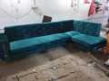 Sea Green L-Shape Velvet Sofa - Modern & Traditional Living Room Furniture - Stylish and Comfortable L-Shaped Sofa Design. 