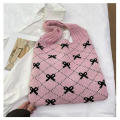 Polyester Crochet Tote Bag Soft Texture Knitted Handbag Bow Pattern Bag for Daily Use Market Shopping Beach Accessory Women's Fashion Casual Outing. 
