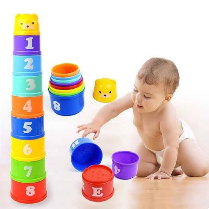 11 Piece Stacking Cups Stackers Pre-school Learning Toy Colorful Stacking Cups Tower Pyramid