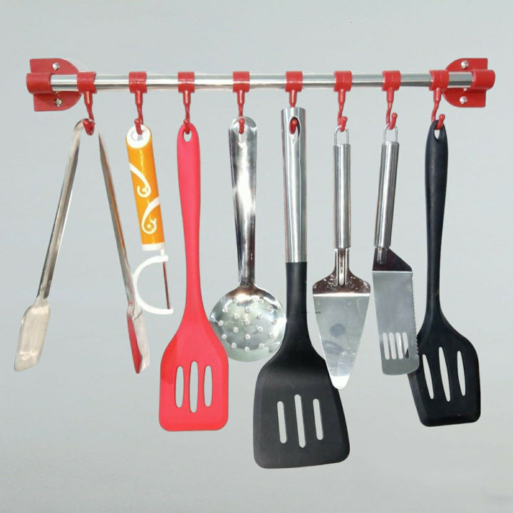 8 Sliding Hooks Kitchen Accessories Organizer Rack | Cloth Hanging Stand Wall Mounted | Cultery Hanging Kitchen Rod | Spoon Stand