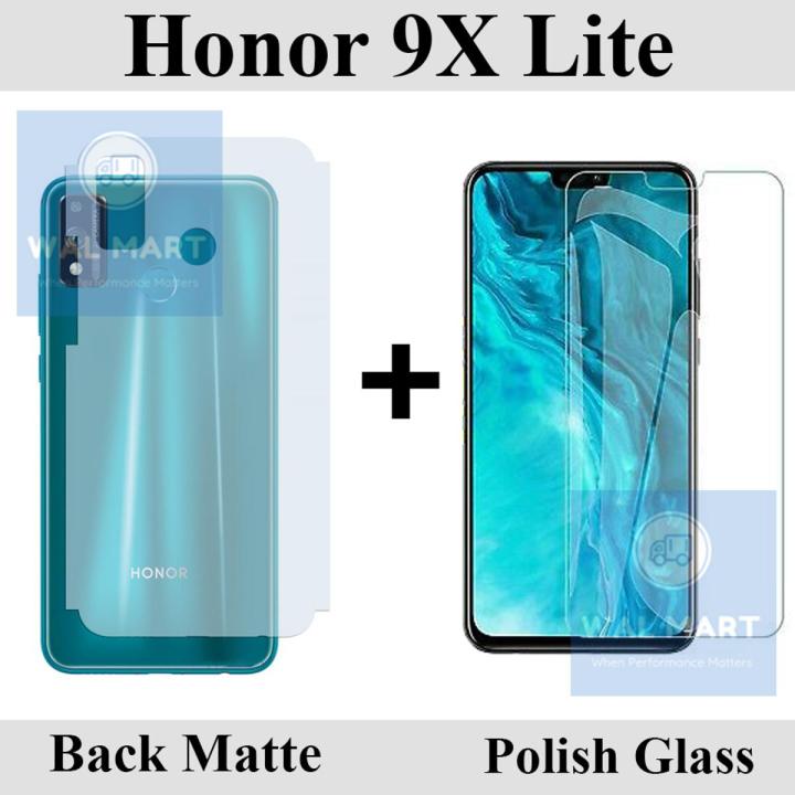 Honor 9X Lite Glass Protector Clear 2.5D Polish Glass + Matte Back Protector Carbon Soft Skin Sheet For Honor 9X Lite