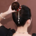 Ladies Vintage Red Rose Hairpin Hair Claw Elegant Fashion Headdress Women Back Hair Tassel Hairpin Headwear Accessories 1Pcs. 