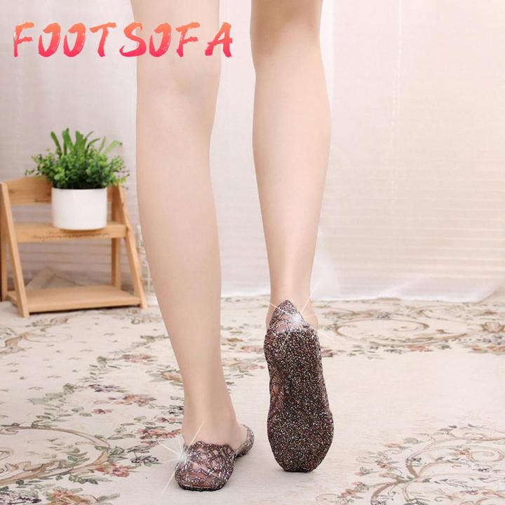 OIMG Women Summer Slippers Sparkling Jelly Shoes Baotou High Elastic Shoes