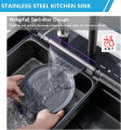 Kitchen Sink Digital Display Embossed Large Single Groove honeycomb dragon Black Nano Raindance Waterfall Sink with Pressurized Cup Washer and Two Waterfalls. 