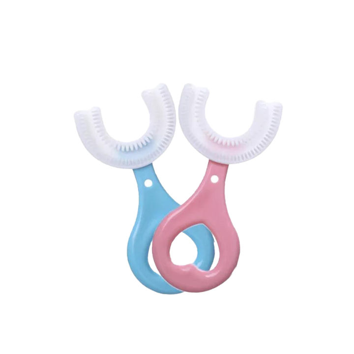 U-Shaped Toothbrush Kids Toddler Toothbrush With Food Grade Soft Silicone Brush Head, Manual Whole Mouth Toothbrush for Kids, 360° Oral Teeth Cleaning Design Brush For Age 2-6