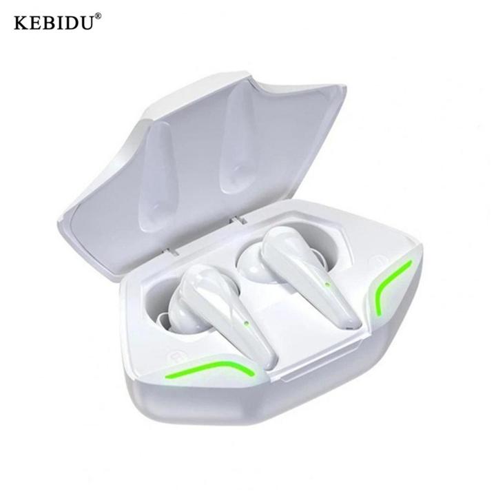 Kebidu TWS Sports Wireless Bluetooth 5.1 Earphones Water-resistant Gaming Earbuds Low latency with Mic HiFi Stereo Headphone - White Color