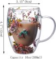 Dried Flower Filling Double Wall Glass Cup Tropical Resistant Handle Coffee Cup Tea Cup Milk Cup Mug Gift Drinking Glasses. 
