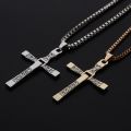 【Pocket king VOX 】Fast and Furious Vin Diesel Toretto's Cross Pendant Rhinestone Necklace  Fashion Jewelry 24". 