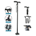 Trusty Cane - Sturdy Folding Walking Triple Head With Built in Lights - Fordable Walking Stick. 