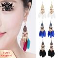 Carat Drop Earrings Ethnic Style Artificial Feather Pendant Earrings. 