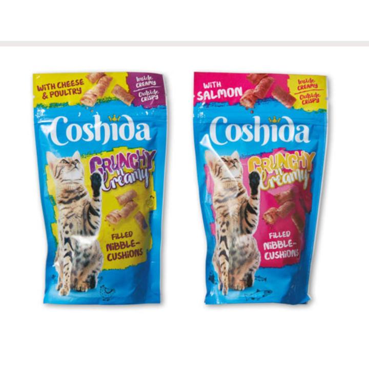 Coshida crunchy and creamy – Salmon, beef or chicken flavored cat treats with cheese 70g (Cheese & Poultry)