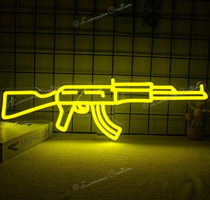LED Gun Neon Sign For Wall – Game Room, Shop Bar And Decor / Unique ...
