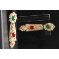 Long Earring Gold Plated with imported Colorful stones- JT-253. 