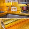 Foil Aluminum Sticker For Kitchen Cabinet Wallpaper Oil Proof Waterproof wall protector with heat resistant ,Stove Cabinet Stickers ,kitchen backsplash wall tile sticker aluminium sheet Wallpaper 30x100cm Foil sheet Golden. 
