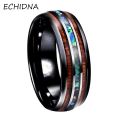 Fashion Unisex Wooden Abalone Shell Titanium Steel Ring Wedding Party Jewelry. 