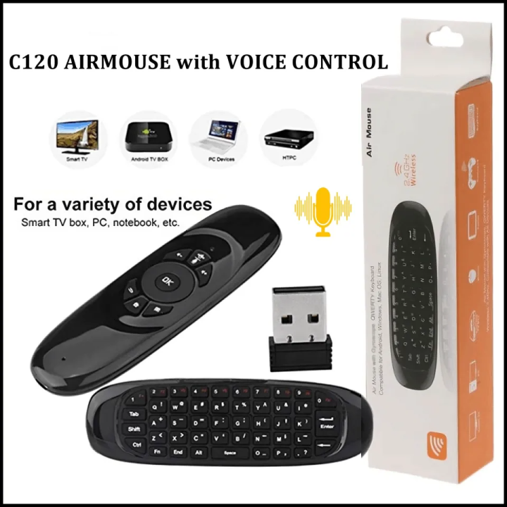 C120 Air Mouse with Voice Control & Mic - 2.4GHz Wireless Mini Keyboard Remote - 6-Axis Gyroscope Motion Sensor - RGB 7-Color Backlit - Rechargeable Battery for Android TV Box, Smart TV, PC & Projectors