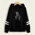Black Double Stripe Finger Heart Printed Hoodies For Girls & Women - Comfy & Cozy Hoodies For Girls. 