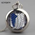 Retro Anime Hollow Pocket Watch Creative Wing Sliver Necklace Chain Quartz Clock Attack On Titan Men Women Watches Gifts. 
