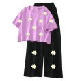 Summer Cozy Short Sleeve Tee with Flapper Trouser Combo for Women and Girls. 