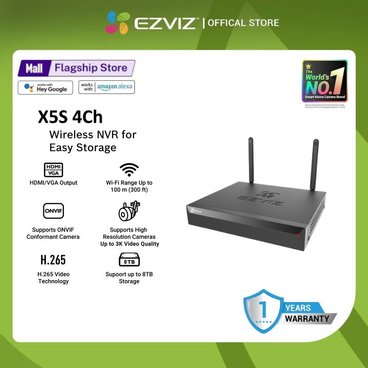 Ezviz by Hikvision Wireless 8ch NVR X5S with HDMI/VGA Output | Supports High-Resolution Cameras of Up to 3K Video Quality | Wi-Fi Range Up to 100 m (300 ft)| Supports ONVIF Conformant Camera | H.265 Video Technology | Supports upto 8TB Storage