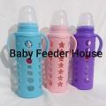 Baby feeder in glass with silicone rubber safety cover 8oz/240ml. 