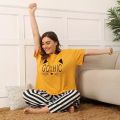Yellow GOTHIC Printed Design Stylish Full Sleeves Round Neck Night Suit For Ladies,Girls and Women (SN-11). 