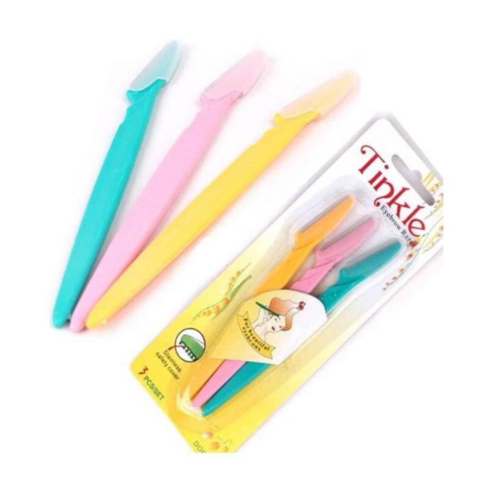 Tinkle 3 Pcs Set - Ladies Eyebrow Razor, Zigzag Razor, Safety Razor For Girls, Face Razor, Body Razor For Women, Eyebrow Shave, Eyebrow Trimmer, Face Epilator, Eye Forehead Shaver, Grooming Eyebrow Shaper, Stainless Steel Razor, Facial Hair Removal