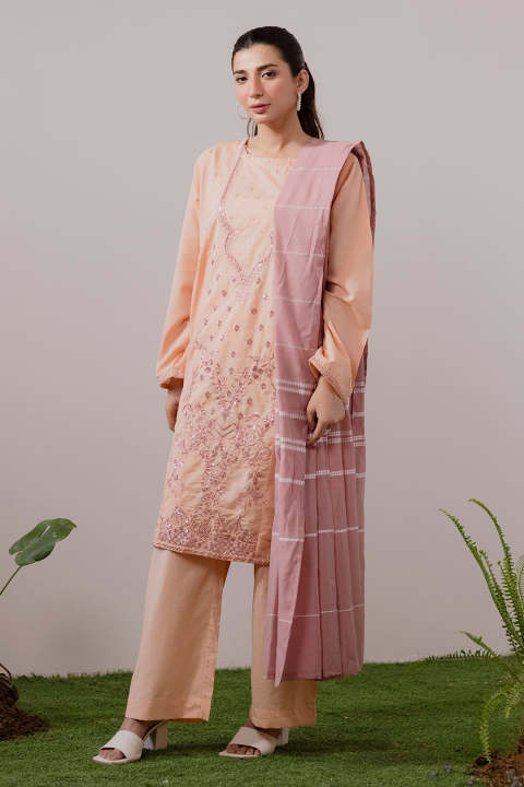 Zellbury Embroidered 3 Piece Textured Lawn Embroidered Kurta Dupatta Trouser - 1991 - RTW - Stitched Suit For Women - Dress For Girls - Essential Pret - Summer