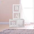 Clear Boxes Baby Boxes with Letters Blocks Foldable Backdrop Ballon Boxes Blocks for Home Children. 