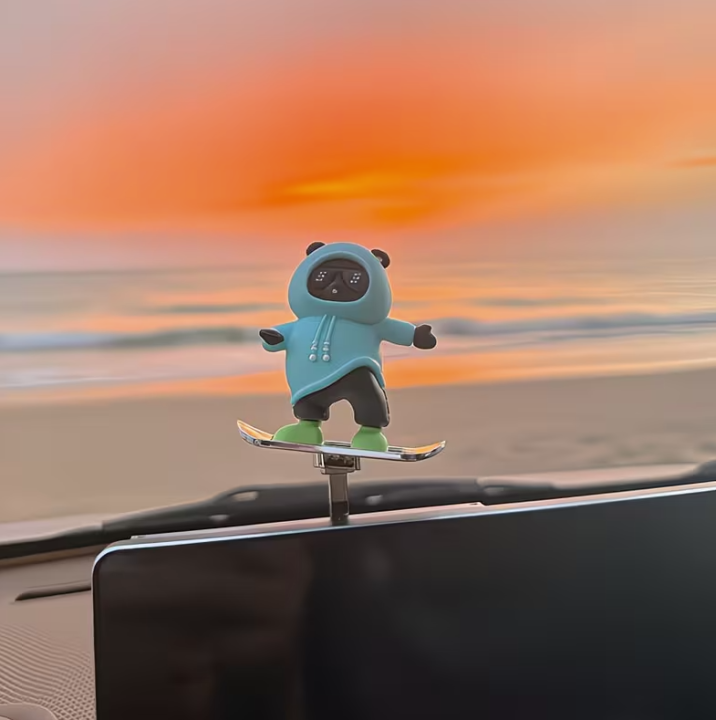 Cute Skateboard Bear Car Dashboard Ornament – Automatic Sliding Cartoon ...
