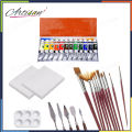 Artisan - 34 Pcs Set -12Pcs Oil Paint + 6Pcs Canvas (3Pcs Each 6x6, 8x8) + 1Pc Small Mixing Palette + 5Pcs Palette Knife + 10Pcs Mutli Shape Brushes. 