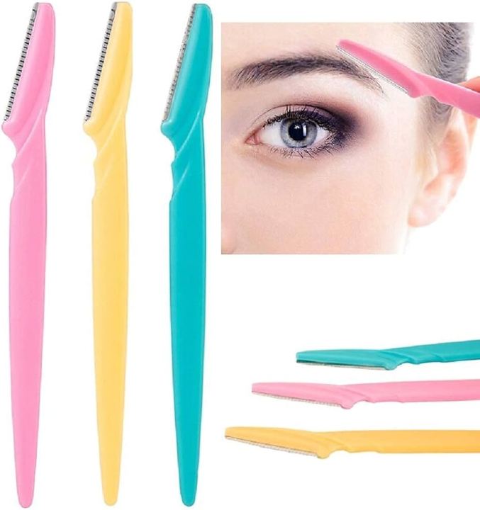 Pack of 3 Korean Twinkle Eyebrow Razor- Facial Hair Remover-Eyebrow Trimmer Tool for Safe and Easy Facial Hair Removal for Women, Exfoliating Face With Stainless Steel Safety Cover for Sensitive Skin