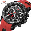 Mini Focus Black Dial Red Silicone Strap Chronograph Watch for Men-MF0349G-04. 