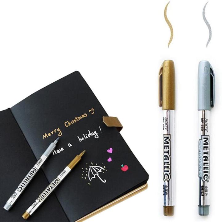 Metallic Marker Pens Metallic Gold & Silver Permanent 1.5mm Nib for DIY Scrapbooking, Crafts, Artist Illustration Pack of 2