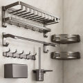 Gun gray towel rack bathroom punch-free space aluminum bath towel rack integrated pendant set toilet bathroom storage rack. 