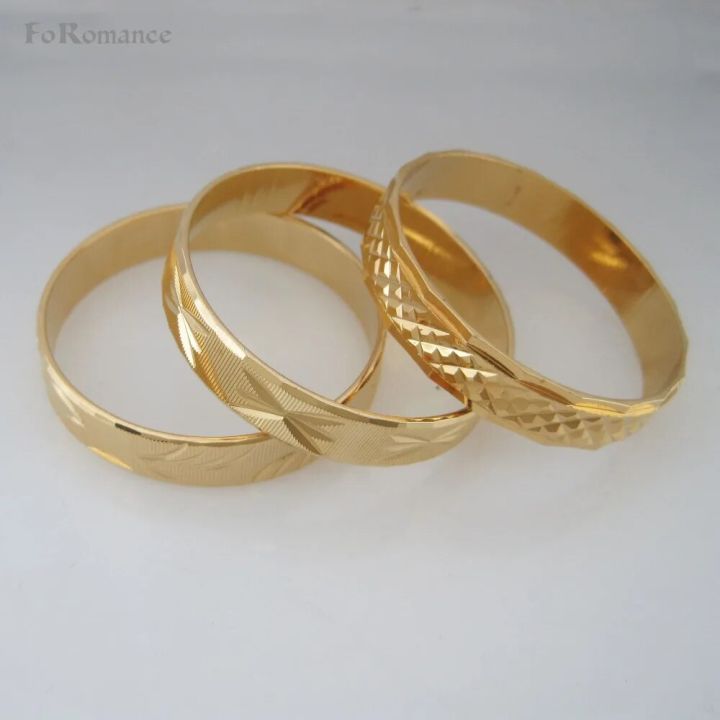 FOROMANCE/ YELLOW GOLD COLOR DIAMETER 1.6 2.56 BAND WIDTH 8MM FOUR STYLES BABY BOY GIRL ADULT CLOSED BANGLE BRACELET