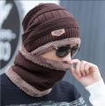 Winter Cap and neck Elastic Knitting Thick Fleece Warm Woolen Beanie Cap Sport Hat & Neck Scarf Set 2 Piece. 