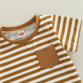Baby Boys Short Set, Short Sleeve Stripes T-shirt with Elastic Waist Shorts Summer Outfit. 