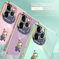 Jizetin (Free Lanyard) for iPhone 13 Pro Max Back Cover Parachute Minions Luxury 6D Plating Case Side Pattern Soft Silicone Square Phone Cases. 