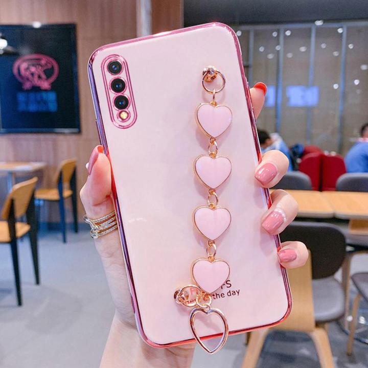 For Vivo S1 Back Cover with Love Heart Chain Wrist Strap Fashion