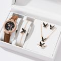 Chic 6pcs Ladies Quartz Watch Ring Necklace Earrings Bracelet Set with Butterfly Elements for Women or Girls for Personal Use or Gift Birthday Party. 