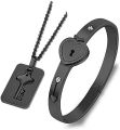 Matching Puzzle Couple Key Necklace And Heart Lock Bracelet For Women Men. 